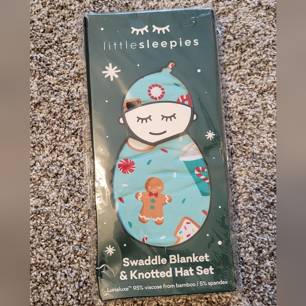 NIB - Little Sleeps Hot Cocoa Hat Swaddle Set